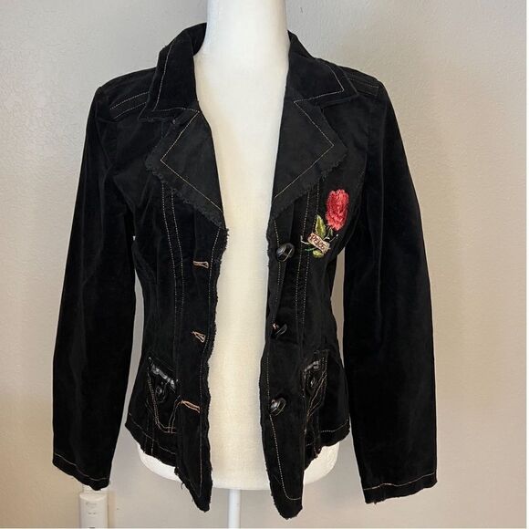 LUX Velvet Embroidered Jacket w/ Stitching Details. Size L. Good Condition! - Picture 4 of 15